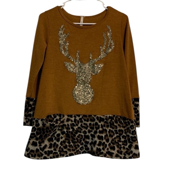 Lilypad Tops - Lilypad Women’s Mustard Leopard & Sequined Deer Blouse Top Shirt